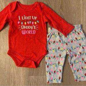 Holiday Time Girl's Size 3-6 Months Holiday Outfit  "I Light Up My Daddy's World